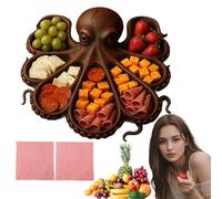 Octopus Charcuterie Platter, Ocean Themed Cheese Bread Board, Kraken Design Wood Serving Tray,Novelty Unique Serving Tray Board for Cheese Meats Fruit, Novelty Gift for Seafood Lovers(11 inch) (B)