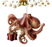 Octopus Christmas Ornament - 4 inch Acrylic 2D Hand-Painted Decor for Tree and Home, Fun Theme with Hanging String, Sea Animal Ornament for Holiday Party Red Blue Color, Gift Packaging