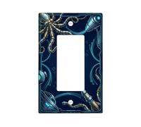 Octopus - Cubierta de interruptor de luz basculante individual, circuito industrial futurista de cohetes de plástico azul, detalles de tamaño estándar, placas de interruptor de pared para dormitorio