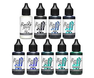 Octopus Fluids Resin Ink Set BLUE, Tinta de alcohol para colorear resina epoxi y resina UV, Alcohol Ink para Resin Art, 9x 30 ml