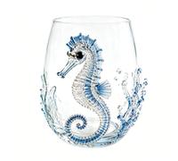 Octopus Glass, Blue Ringed Octopus Glassware, 3D Octopus Wine Glass for Cocktails, Home Bar and Coastal Decor (Seahorse)