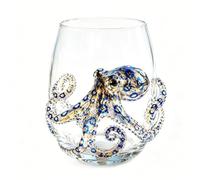 Octopus Glass, Blue Ringed Octopus Glassware, 3D Octopus Wine Glass for Cocktails, Home Bar and Coastal Decor (Octopus)