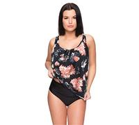 Octopus Oversize Tankini Set mit High Waist Slip 2tlg. Badeanzug Verschiedene Farben f5493 Farbe: G(1448)+S9(sw) Tankini Schwarz/Apricot, Slip (sw), Gr. 48