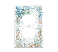 Octopus - Placa de pared dúplex para baño, diseño de estrella de mar náutica costera de plástico azul de verano, tamaño estándar, doble toma de corriente, para decoración de apartamento, hogar