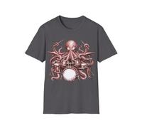 Octopus Playing Drums - Camiseta divertida para amantes de los tambores de pulpo, divertida camiseta unisex, Carbón, L