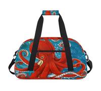Octopus Sports - Bolsa de lona para mujeres y hombres, pulpo rojo, 24 L, bolsa de fin de semana, bolsa de viaje, gimnasio, para niños y niñas, color, 24 L, Organizador de bolsas