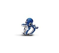 Octopus Sterling Silver Charm with Shimmering Blue and Black Enamel