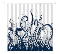 Octopus Tentáculos Cortina de ducha Nautical Kraken Tentáculo Sea Ocean Animal Underwater Marine Life Vintage Abstracto Sketch Art Creative Fabric Set de baño con ganchos, azul marino