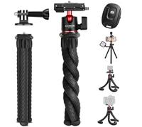 Octopus - Trípode flexible para smartphones, Gopro Hero, Insta360, DJI Action, cámaras, soporte integrado para teléfono, zapata fría, cápsula Gorrila para iPhone, además de control remoto Bluetooth y