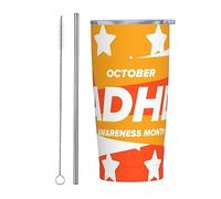 Octubre Es Mes De Concientización Sobre El TDAH Vaso Nacional Con Cinta Naranja Con Tapa Y Pajita Vaso De Acero Inoxidable Con Aislamiento Al Vacío De 20 Oz Tazas De Café Reutilizables Taza De Viaje
