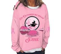 Octubre llevamos camisa rosa cáncer de mama cuello redondo capucha sin sudadera para Halloween -Conciencia del Cáncer de Pecho, Rosa., XL