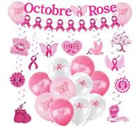 Octubre Rose Decoration Juego de 16 unidades, globos de cinta rosa y espirales inspiradoras para pared, lucha contra el cáncer de mama