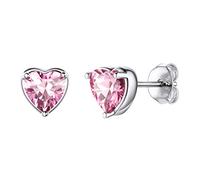 Octubre Turmalina Pendientes de Piedras Brillantes Rosados para Mujeres Aretes de Forma Corazón para Parejas Material Hipoalergénico para Oídos Sensibles