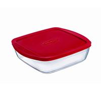 OCUISINE Cook&Store - Recipiente cuadrado, 25 x 22 x 7 cm / 2,2 l, transparente + tapa, color rojo