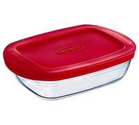 OCUISINE Cook&Store - Recipiente rectangular, 23 x 15 x 6,5 cm / 1,1 l, transparente + tapa, color rojo