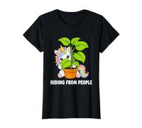 Ocultarse de la Gente Unicornio introvertido y Amante de Las Plantas Humor Camiseta gráfica económica, Mujer, Negro, XS