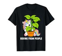 Ocultarse de la Gente Unicornio introvertido y Amante de Las Plantas Humor Camiseta gráfica económica, Hombre, Negro, XL
