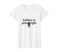 Oculto a Plena Vista Misterio Criptíd Entusiasta de Sasquatch Camiseta, Mujer, Blanco, XS