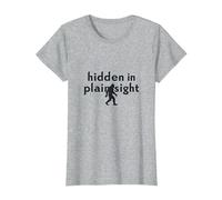 Oculto a Plena Vista Misterio Criptíd Entusiasta de Sasquatch Camiseta, Mujer, Gris Jaspeado, L