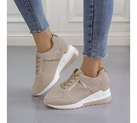Oculto Tacón Alto Cuña Zapatillas para Mujer Moda Plataforma Encaje Ligero Zapatos Señoras La Mejor Elección Transpirable Zapatillas Tenis Zapatillas para Uso Diario (Color : Beige, Size : 35.5 EU)