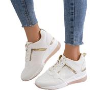 Oculto Tacón alto Cuña Zapatillas para Mujer Moda Plataforma Encaje Ligero Zapatos Señoras La Mejor Elección Transpirable Zapatillas Tenis Zapatillas para uso Diario ( Color : White , Size : 39.5 EU )