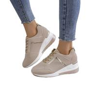 Oculto Tacón Alto Cuña Zapatillas para Mujer - Moda Plataforma Encaje Ligero Zapatos Señoras - La Mejor Elección Transpirable Tenis para Uso Diario (Color: Beige, Talla: 41 EU)
