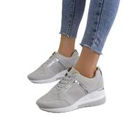 Oculto Tacón Alto Cuña Zapatillas para Mujer - Moda Plataforma Encaje Ligero Zapatos Señoras - La Mejor Elección Transpirable Tenis para Uso Diario (Color: Grey, Size: 36 EU)