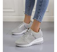 Oculto Tacón alto Cuña Zapatillas para Mujer Moda Plataforma Encaje Ligero Zapatos Señoras La Mejor Elección Transpirable Zapatillas Tenis Zapatillas para uso Diario ( Color : Grey , Size : 36 EU )