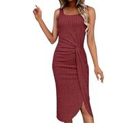 Ocuuer Vestido Midi de Mujer Mujer Twist de Punto de Punto órgano Frontal Vestido Informal (Vino Rojo S) (S Vino Rojo)