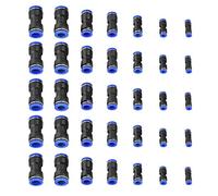 OD 4/6/8/10/12/14/16mm Manguera de Aire Neumática Conector Recto Empuje Conexiones Rápidas Plástico Azul + Negro 35Pcs