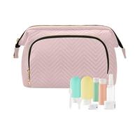 ODAWA Bolsa de cosméticos de gran capacidad, bolsa organizadora de maquillaje rosa perla con juego de accesorios de 9 piezas, bolsas de cosméticos para mujer para bolso, Beige Arena, Talla única