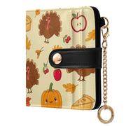 ODAWA Cartera delgada con cremallera y bolsillo para monedas, diseño de perezoso de dibujos animados, color verde azulado con protección RFID, Bonito pavo calabaza beige, Talla única, Cartera Rfid