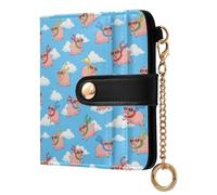 ODAWA Cartera para mujer, diseño de rayas arcoíris pastel, bloqueo RFID, funda de piel sintética, bolsillo para monedas con cremallera y pestaña magnética, Pink Pigs Blue Sky Clouds, Talla única