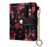 ODAWA Cartera resistente al agua con diseño de copos de nieve, color azul profundo, pequeña cartera de viaje con bloqueo RFID, Cherry Blossom Negro, Talla única, Cartera Rfid