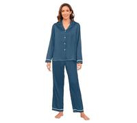 ODAWA Conjunto de pijama de satén para mujer, conjunto de pijama de dos piezas, ropa de dormir con cintura elástica, conjunto de pijama largo para mujer, Azul de Prusia, S