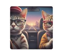 ODAWA Cute Cats Driving Car 35.1 cmx35.1 cm Funda protectora autoadhesiva de tela para cámara, protector de lente para cámara