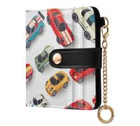 ODAWA Cute Fox - Cartera pequeña para mujer, con 7 ranuras para tarjetas, color verde otoño, Cute Cartoon Cars White, Talla única, Cartera Rfid