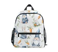 ODAWA Gnomes Rabbits - Mochila blanca para niños con etiqueta de nombre, mochila de jardín de infantes de 12 pulgadas, Gnomes Rabbits White, Medium