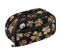 ODAWA Gold Clover - Estuche impermeable de PVC para lápices con múltiples compartimentos, organizador de lápices, 8.3 x 3.1 x 4.9 pulgadas