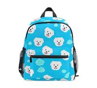 ODAWA Jungle Tan - Mochilas infantiles con etiqueta de nombre, mochila de jardín de infantes de 12 pulgadas para niños, Caras de perro, nubes, azul brillante, Medium