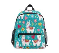 ODAWA Lindas mochilas para niños con etiqueta de nombre, mochila preescolar con correa para el pecho, Lindas llamas, flores, corazones, Medium
