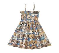 ODAWA Lindo vestido de verano con diseño de perro de dibujos animados para niñas, con tirantes ajustables, acampanado
