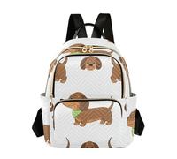 ODAWA Lindos perros de dibujos animados, mochila casual blanca, mochila de viaje para mujer, Lindos perros salchicha de dibujos animados, color blanco, pequeño, Mochilas Daypack