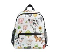 ODAWA Mochila infantil para la escuela, bonita mochila de animales de granja en acuarela para la escuela, mochila de 12 pulgadas para niños y niñas, Bonitos animales de granja de acuarela, Small