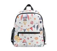 ODAWA Mochila para niños con etiqueta de nombre, mochila escolar de Space Rockets con correa para el pecho, mochila escolar, Cohetes espaciales, Medium