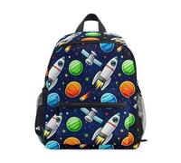 ODAWA Mochila para niños con etiqueta de nombre, mochila preescolar Space Planets con correa para el pecho, mochila para niños pequeños, Planetas Espaciales, Medium