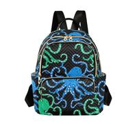 ODAWA Mochilas casuales beige tostado, mochila de moda para mujer, Azul Verde Pulpo Negro, pequeño, Mochilas Daypack