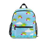 ODAWA Mochilas para niños con etiqueta de nombre, bonitas ranas de dibujos animados para nadar, mochila de 12 pulgadas, Lindas ranas de dibujos animados para nadar, Medium