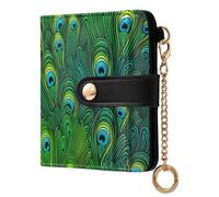 ODAWA Stars Shades - Cartera delgada para mujer con 7 ranuras para tarjetas, color negro, Coloridas plumas de pavo real verdes, Talla única, Cartera Rfid