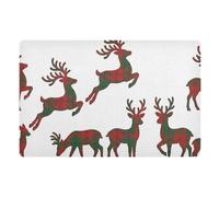 ODAWA Tapete absorbente antideslizante para puerta con diseño de reno rojo, verde y blanco, lavable, para zapatos fangosos y pies mojados, resistente y de bajo perfil